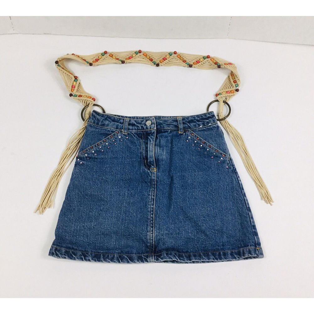 Pocketbook Macrame Handmade Skirt Handbag‎ Boho Denim Tote Rinestones Pockets